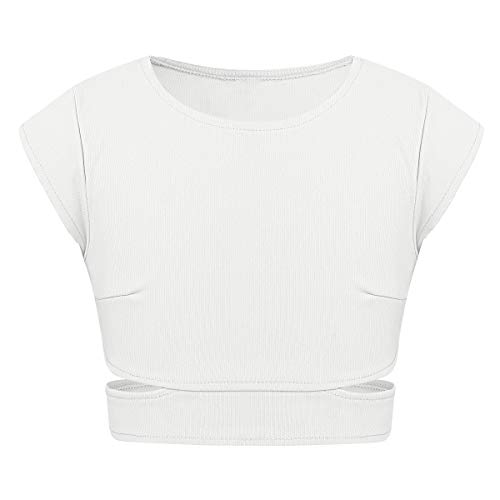 Alvivi Mädchen Sport BH Crop Tops Bauchfrei Bustier Tanz Oberteile Shirt Kinder Yoga Training Weste Sport Unterwäsche Elfenbein 134-140 von Alvivi