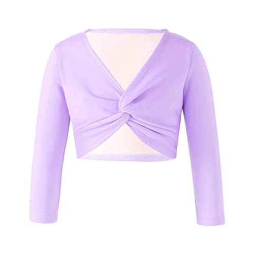 Alvivi Mädchen Sport Crop Tops Langarm Shirt Ballettjacke Wickeljacke Bolero Bauchfrei Oberteile Tanz Gymnastik Training Yoga Tops Ac Lila 134-140 von Alvivi