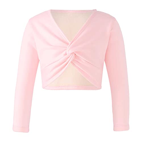 Alvivi Mädchen Sport Crop Tops Langarm Shirt Ballettjacke Wickeljacke Bolero Bauchfrei Oberteile Tanz Gymnastik Training Yoga Tops Ac Rosa 122-128 von Alvivi