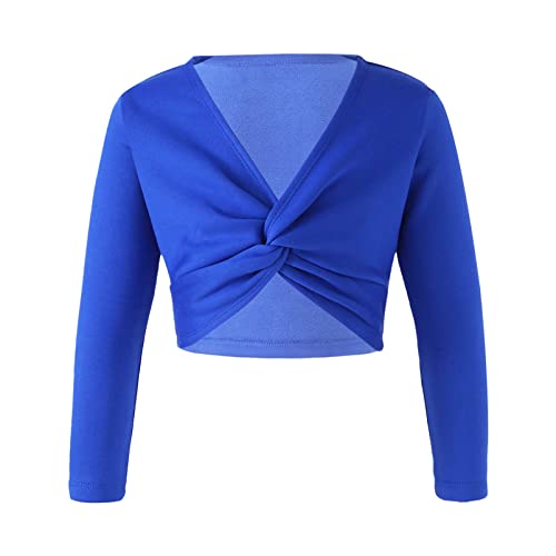 Alvivi Mädchen Sport Crop Tops Langarm Shirt Ballettjacke Wickeljacke Bolero Bauchfrei Oberteile Tanz Gymnastik Training Yoga Tops Ac Royal Blau 122-128 von Alvivi