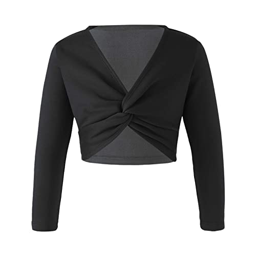 Alvivi Mädchen Sport Crop Tops Langarm Shirt Ballettjacke Wickeljacke Bolero Bauchfrei Oberteile Tanz Gymnastik Training Yoga Tops Ac Schwarz 158-164 von Alvivi