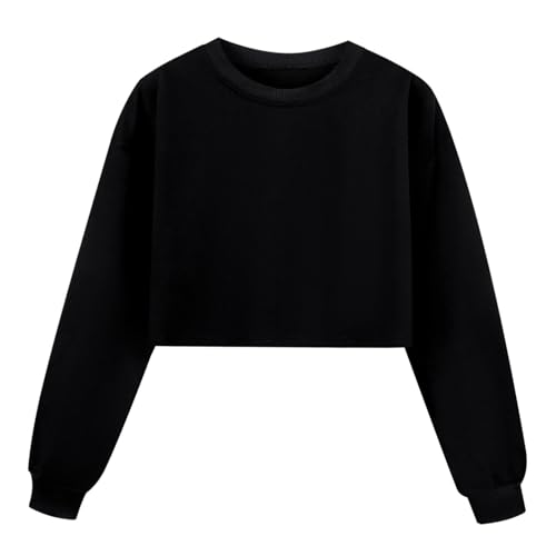 Alvivi Mädchen Sweatshirt Pullover Baumwolle Langarmshirt Sport Crop Tops Bauchfrei Oberteile Hip Hop Jazz Street Dance Outfit Gr.98-176 Schwarz 146-152 von Alvivi