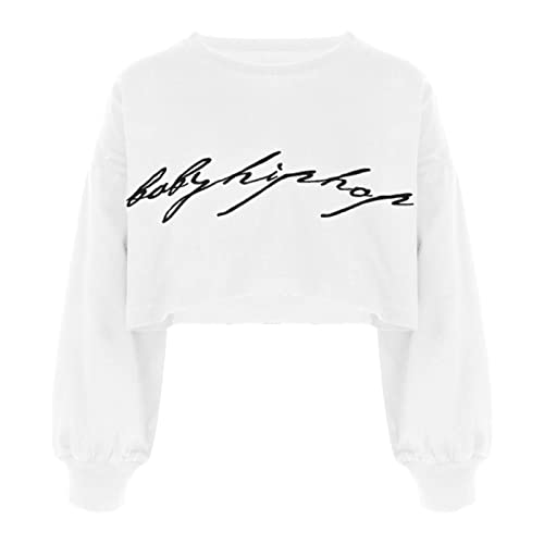 Alvivi Mädchen Sweatshirt Pullover Langarmshirt mit Buchstaben Druck Sport Crop Tops Bauchfrei Oberteile Streetwear Gr.98-188 Aa Weiß 170-176 von Alvivi