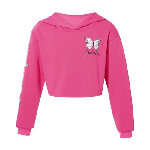 Alvivi Mädchen Sweatshirt Schmetterling Langarmshirt Crop Tops Bauchfrei Oberteile Kinder Hoodie Pullover Pulli Streetwear Gr.98-176 Ab Rose 122-128 von Alvivi