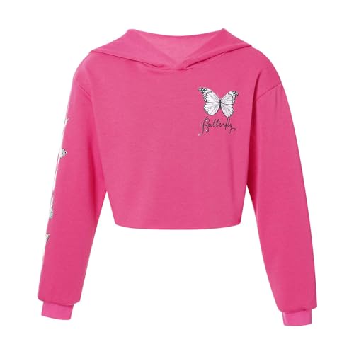 Alvivi Mädchen Sweatshirt Schmetterling Langarmshirt Crop Tops Bauchfrei Oberteile Kinder Hoodie Pullover Pulli Streetwear Gr.98-176 Rose 146-152 von Alvivi