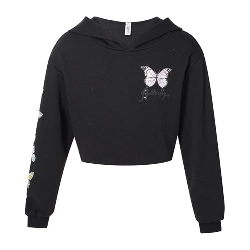 Alvivi Mädchen Sweatshirt Schmetterling Langarmshirt Crop Tops Bauchfrei Oberteile Kinder Hoodie Pullover Pulli Streetwear Gr.98-176 Ab Schwarz 122-128 von Alvivi