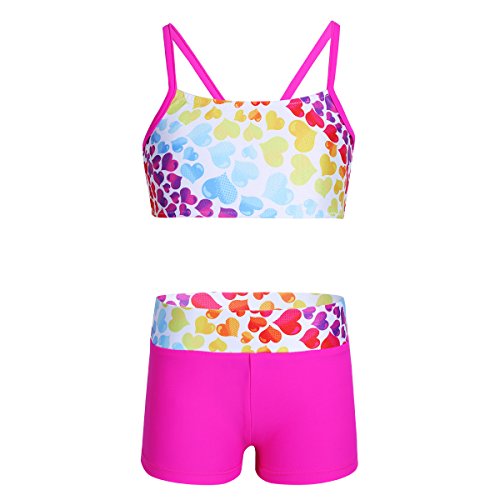 Alvivi Mädchen Tankini Bikini Set Tank Tops Sport Weste + Shorts Kurze Hosen Kinder Sommer Badeanzug Sportanzug Trainingsanzug B Rose Rot B 134-140 von Alvivi