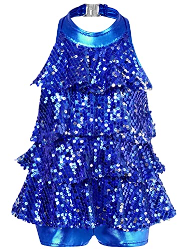 Alvivi Mädchen Tanzkleid Glänzend Pailletten Kleid Latein Rumba Cha Cha Tango Samba Bauchtanz Kleid Karneval Fasching Party Kleid Ab Royal Blau A 158-164 von Alvivi
