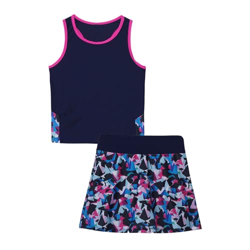 Alvivi Mädchen Tennis Kleider Sport BH Crop Tops mit Rock Tennisrock Sport Trikot Ballett Tanz Yoga Outfits Sport Trainingsanzug Ba Farbblock 128 von Alvivi