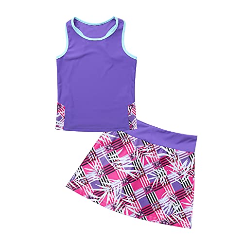 Alvivi Mädchen Tennis Kleider Sport BH Crop Tops mit Rock Tennisrock Sport Trikot Ballett Tanz Yoga Outfits Sport Trainingsanzug Ba Lila 116 von Alvivi