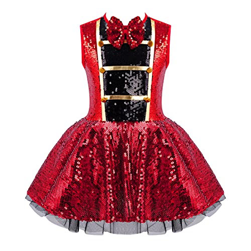 Alvivi Mädchen Zirkus Kostüm Pailletten Kleid mit Tutu Rock Ringmaster Kostüm Ballettkleid Tanzkleid Cosplay Halloween Karneval Party Clubwear A Rot 158-164 von Alvivi