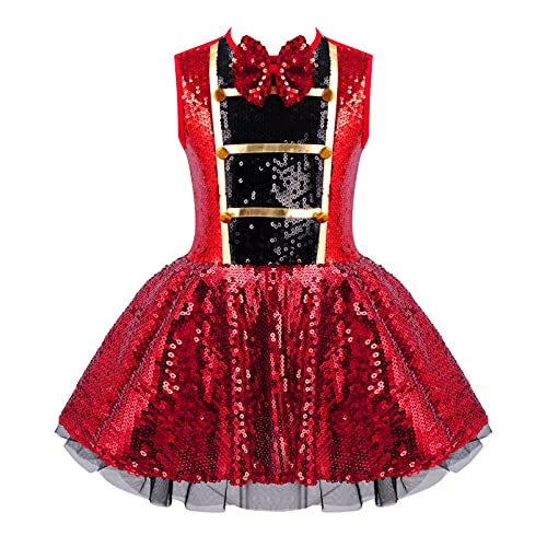 Alvivi Mädchen Zirkus Kostüm Pailletten Kleid mit Tutu Rock Ringmaster Kostüm Ballettkleid Tanzkleid Cosplay Halloween Karneval Party Clubwear A Rot 170-176 von Alvivi