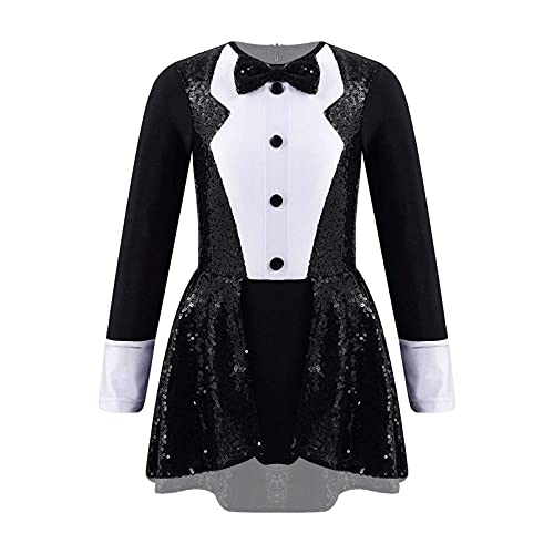 Alvivi Mädchen Zirkus Kostüm Pailletten Kleid mit Tutu Rock Ringmaster Kostüm Ballettkleid Tanzkleid Cosplay Halloween Karneval Party Clubwear D Schwarz 134-140 von Alvivi