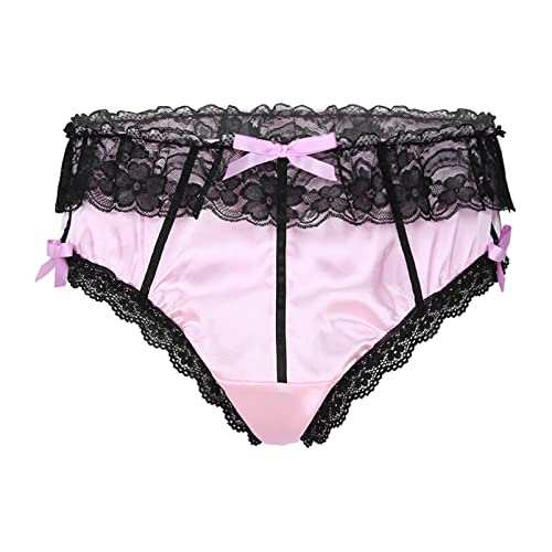 Alvivi Männer Spitze String Sissy Slip Briefs Hipster Trunk High Cut Strings Herren Pants Reizwäsche erotische-Dessous Unterwäsche Ab Rosa L von Alvivi