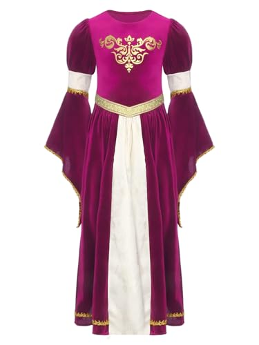 Alvivi Mittelalterliches Kleid Mädchen Mittelalter Kleid Vintage Bandage Renaissance Kleid Maxikleid Cosplay Karneval Fasching Partykleid B Rosa 134-140 von Alvivi