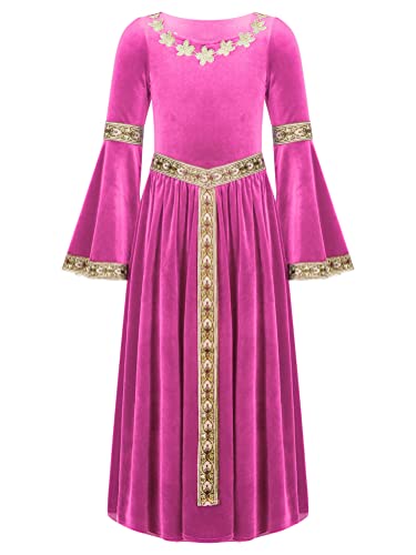 Alvivi Mittelalterliches Kleid Mädchen Mittelalter Kleid Vintage Bandage Renaissance Kleid Maxikleid Cosplay Karneval Fasching Partykleid A Dunkel Rosa 146-152 von Alvivi