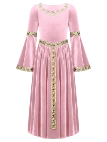 Alvivi Mittelalterliches Kleid Mädchen Mittelalter Kleid Vintage Bandage Renaissance Kleid Maxikleid Cosplay Karneval Fasching Partykleid A Rosa 158-164 von Alvivi