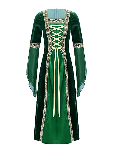 Alvivi Mittelalterliches Kleid Mädchen Mittelalter Kleid Vintage Bandage Renaissance Kleid Maxikleid Partykleid Cosplay Karneval Fasching Verkleidung Grün 122-128 von Alvivi
