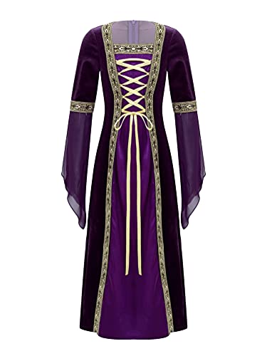 Alvivi Mittelalterliches Kleid Mädchen Mittelalter Kleid Vintage Bandage Renaissance Kleid Maxikleid Partykleid Cosplay Karneval Fasching Verkleidung Lila 122-128 von Alvivi