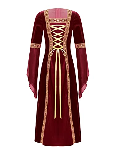 Alvivi Mittelalterliches Kostüm Mädchen Mittelalter Kleid Vintage Bandage Renaissance Kleid Maxikleid Partykleid Cosplay Karneval Fasching Kostüm A Weinrot 134-140 von Alvivi