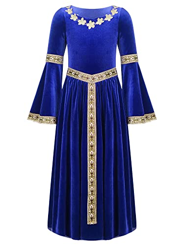 Alvivi Mittelalterliches Kostüm Mädchen Mittelalter Kleid Vintage Bandage Renaissance Kleid Maxikleid Partykleid Cosplay Karneval Fasching Kostüm Ba Blau 134-140 von Alvivi