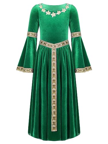 Alvivi Mittelalterliches Kleid Mädchen Mittelalter Kleid Vintage Bandage Renaissance Kleid Maxikleid Cosplay Karneval Fasching Partykleid A Grün 146-152 von Alvivi