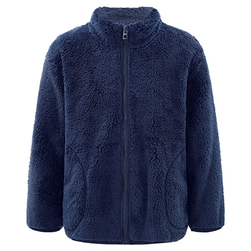 Alvivi Unisex Kinder Fleece-Jacke Strickfleecejacke mit Stehkragen Reißverschluss Warme Fleecejacke Herbst Winter Mantel Outwear A Marine Blau 146-152 von Alvivi