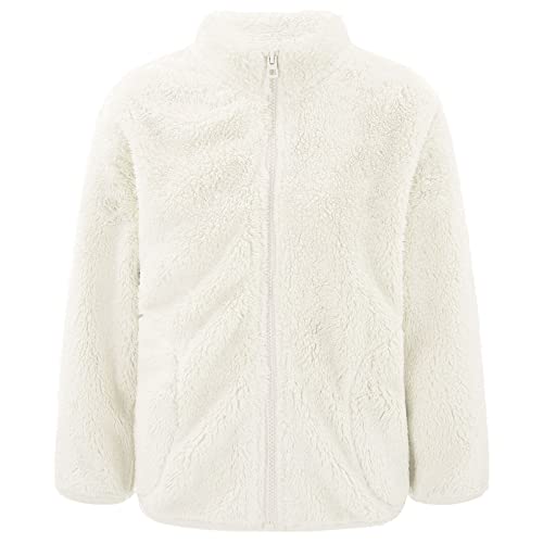 Alvivi Unisex Kinder Fleece-Jacke Strickfleecejacke mit Stehkragen Reißverschluss Warme Fleecejacke Herbst Winter Mantel Outwear Beige 134-140 von Alvivi