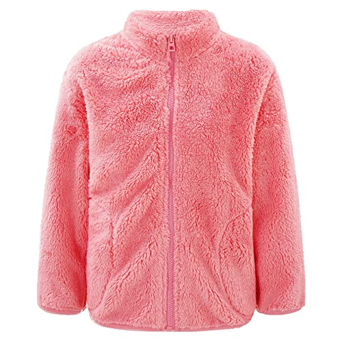 Alvivi Unisex Kinder Fleece-Jacke Strickfleecejacke mit Stehkragen Reißverschluss Warme Fleecejacke Herbst Winter Mantel Outwear A Hell Rosa 122-128 von Alvivi