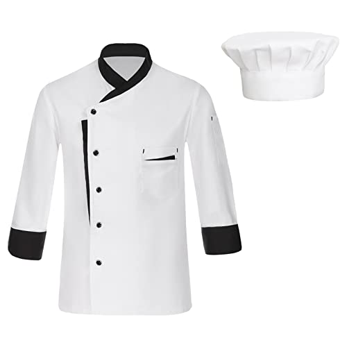 Alvivi Unisex Kochjacke Herren Damen Koch Kostüm Chef Jacke Mantel mit Kochmütze Chef Mantel Uniform Küche Restaurant Gastronomie Berufsbekleidung A Weiß XL von Alvivi