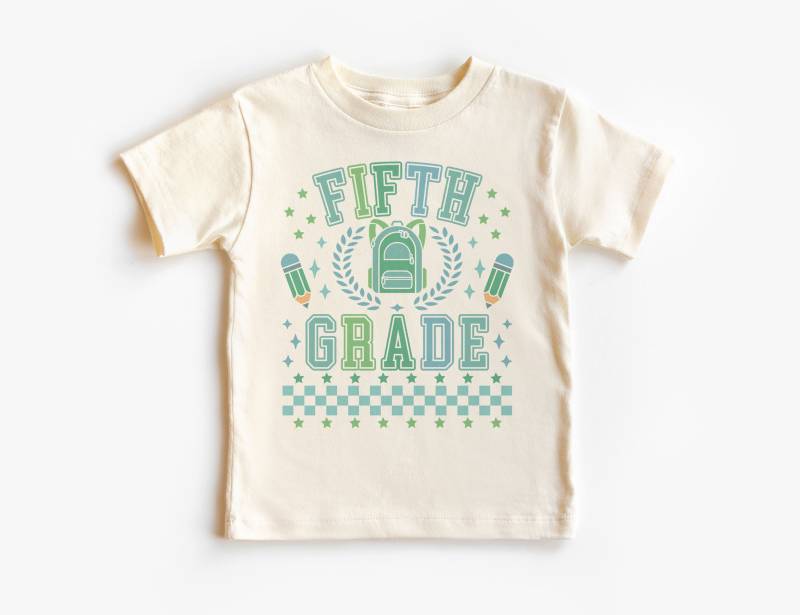 Fünfte Klasse Grün Rucksack Kariertes Kinder Shirt - Zurück in Der Schule Outfit Erster Schultag Fünfter Grader Kleinkind Jugend Kinderkleidung von AlvordApparel
