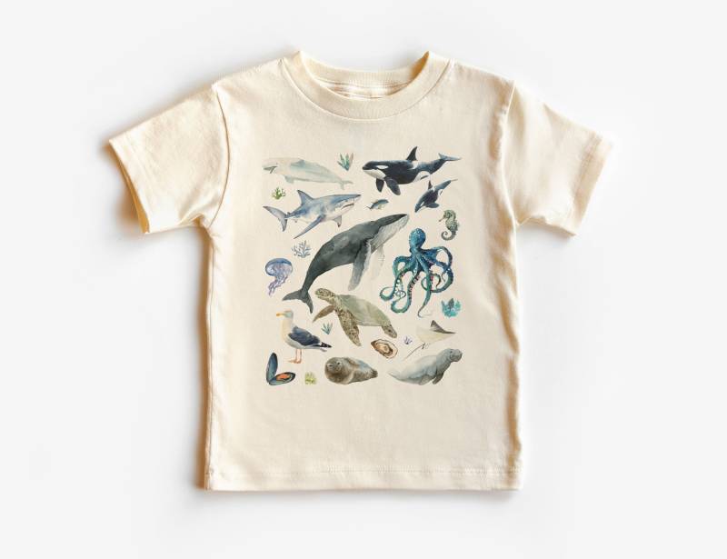 Ocean Creatures Kleinkind-Shirt - Süße Meeresleben-Aquarell-Kinderkleidung Boho-Natürliche Kinder- Und Jugend-Shirts von AlvordApparel