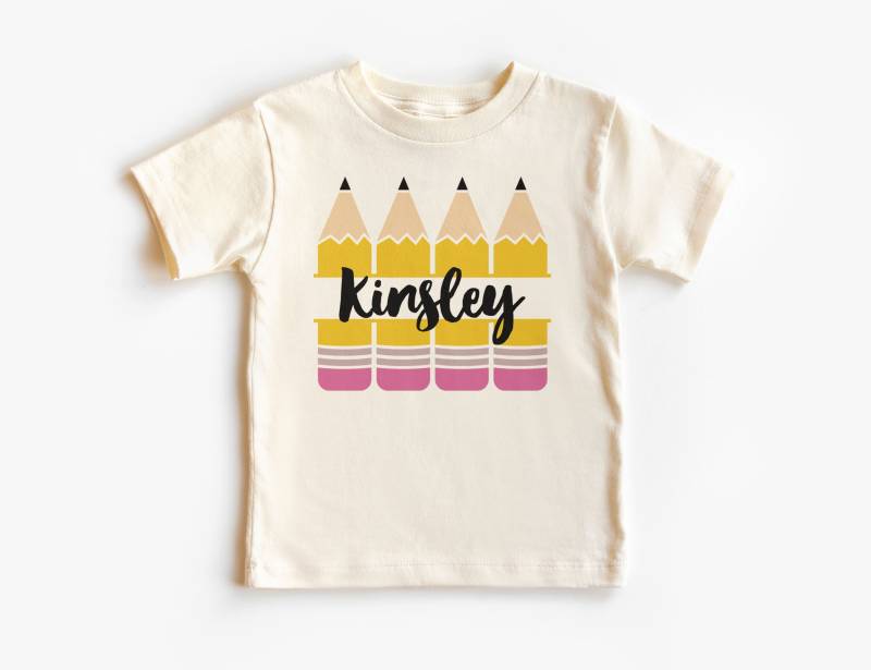 Personalisierte Gelbe Bleistifte & Radiergummi Kinder Namen Shirt, Benutzerdefinierte Name Des Kindes T-Shirt, Back To School Outfit, Kleinkind von AlvordApparel