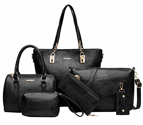 AlwaySky Damen 6-teiliges Handtaschen Set Umhängetasche Hobo Tote Shopper Schultertasche Tragetasche Clutches Geldbörse Schwarz von AlwaySky