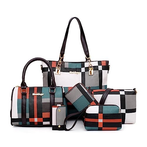 AlwaySky Damen 6pcs Tote Geldbörse Handtaschen Set PU Leder Top-Griff Crossbody Tasche Kupplung Geldbörse Schlüsselhalter Grün von AlwaySky