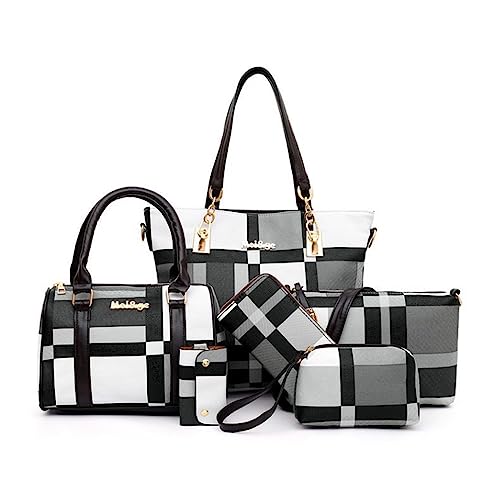 AlwaySky Damen 6pcs Tote Geldbörse Handtaschen Set PU Leder Top-Griff Crossbody Tasche Kupplung Geldbörse Schlüsselhalter Schwarz von AlwaySky