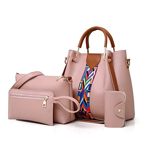 AlwaySky Damen Handtaschen Set 4 in 1 weiche PU Leder Top Griff Tasche, Einkaufstasche, Umhängetaschen Umhängetasche Geldbörse Set (Pink) von AlwaySky
