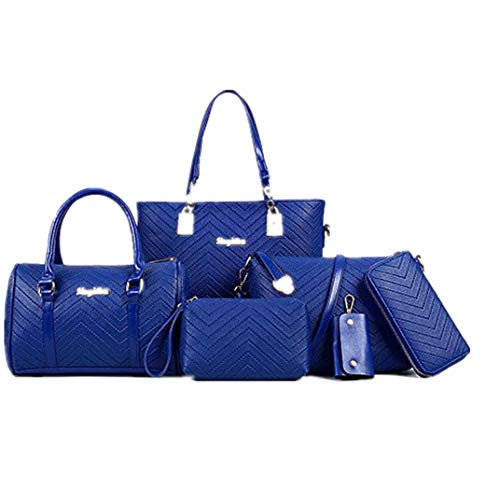 AlwaySky Damen Handtaschen Set 6 Stück PU-Leder Top Griff Tasche Frauen Shopper Geldbörse Umhängetasche, Blau von AlwaySky