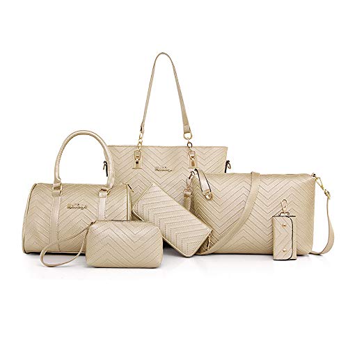 AlwaySky Damen Handtaschen Set 6 Stück PU-Leder Top Griff Tasche Frauen Shopper Geldbörse Umhängetasche, Weiß von AlwaySky