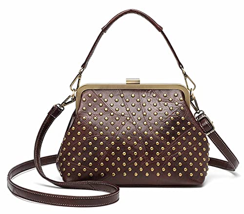 AlwaySky Damen Retro Geldbeutel Handtasche mit Obergriff Niete Klein Schultertaschen Umhängetasche PU-Leder Tote Satchel Kaffee von AlwaySky