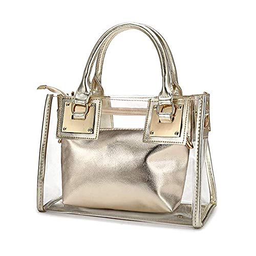 AlwaySky Damenmode Transparente Tasche 2 in 1 Handtasche Top Griff Tote Schulter Crossbody Tasche Gold von AlwaySky