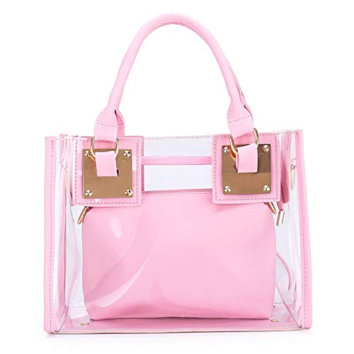 AlwaySky Damenmode Transparente Tasche 2 in 1 Handtasche Top Griff Tote Schulter Crossbody Tasche Pink von AlwaySky