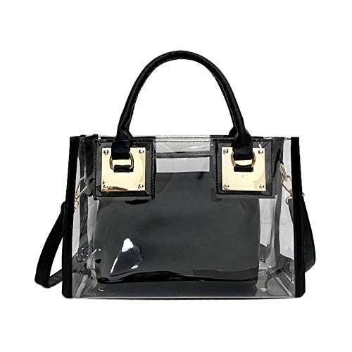 AlwaySky Damenmode Transparente Tasche 2 in 1 Handtasche Top Griff Tote Schulter Crossbody Tasche Schwarz von AlwaySky