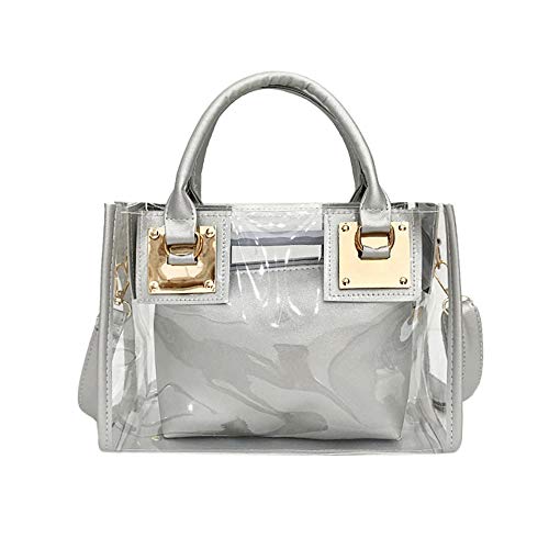 AlwaySky Damenmode Transparente Tasche 2 in 1 Handtasche Top Griff Tote Schulter Crossbody Tasche Silber von AlwaySky
