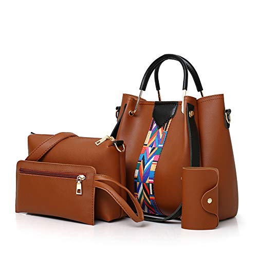 AlwaySky Frauen-Handtaschen-Set 4 in 1 Soft-PU-Leder Top Griff Tasche, Tragetasche, Schultertasche Crossbody Beutel-Geldbeutel-Set (Brown) von AlwaySky