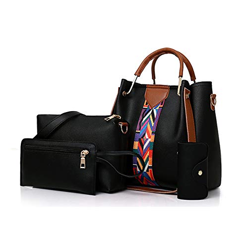 AlwaySky Frauen-Handtaschen-Set 4 in 1 Soft-PU-Leder Top Griff Tasche, Tragetasche, Schultertasche Crossbody Beutel-Geldbeutel-Set (Schwarz) von AlwaySky