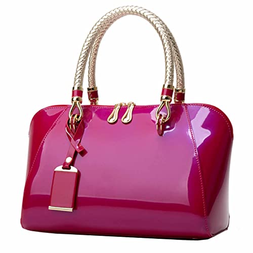 AlwaySky Handtasche Geldbeutel mit Obergriff Satchel für Damen Mittleres Patent PU Retro Schultertaschen Umhängetasche Tote Rose von AlwaySky
