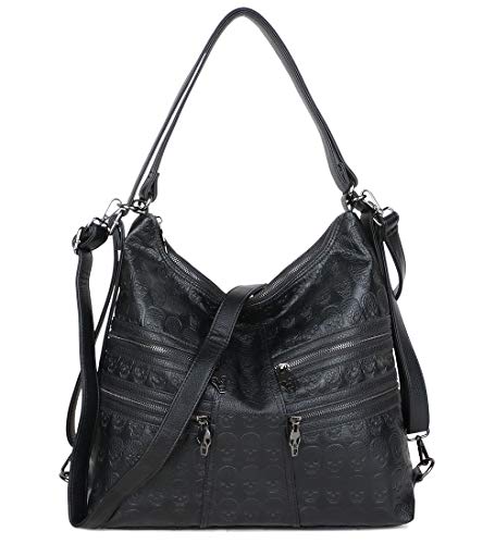 AlwaySky Handtasche für Damen Drucken Handtasche Umhängetasche Tote Punk Schädel Shopper Schultertasche Gotisch Geldbörse Clutches Schwarz von AlwaySky