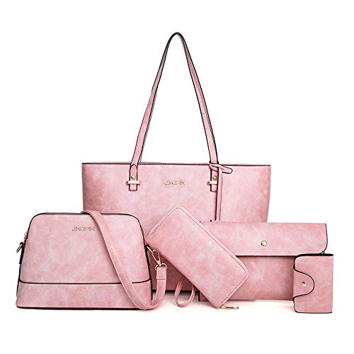 AlwaySky Handtaschen-Set für Damen 5er Pack Tote Geldbörse Handtaschen Set PU-Leder Schulranzen Umhängetasche Brieftasche Kartenhalter Taschenset, Rosa von AlwaySky