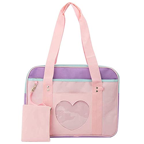 AlwaySky Ita Tasche Herzform Fenster Japanische Schule Handtasche Große JK Tasche Mädchen Duffle Geldbörse Anime Schule Schulranzen für Lolita Comic DIY Cosplay Rosa/Lila von AlwaySky